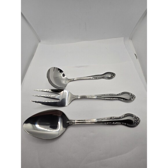 Columbia Beaded Handle Stainless Steel Flatware Complete Serving Set 3 pcs. - Picture 2 of 8